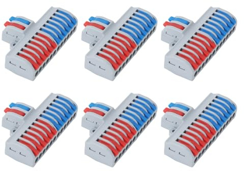 6 conectores de alambre compacto 2 en 12 Out, conectores eléctricos de palanca con montaje en riel y tornillo para un cableado rápido y seguro