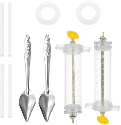 OUDQFCJ 2 Pezzi Siringa di Alimentazione Manuale per Pappagallo, Siringa Alimentare, Tubi di Alimentazione per Uccelli, 4 Tubi Curvi, Cucchiaio per Cibo in Acciaio Inox (10ML)