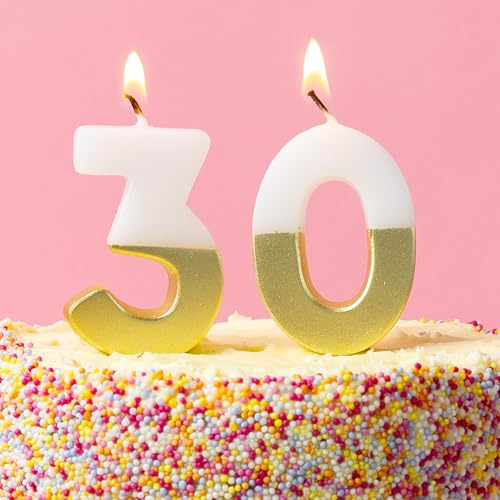 Talking Tables Weiße und goldene Geburtstagskerzen mit der Zahl 30 für Kuchen Tortenaufsatz-Dekoration Premium EIN- und Sechskerzen Jubiläumsparty Meilensteinalter 5,5 cm Höhe Recycling-Verpackung