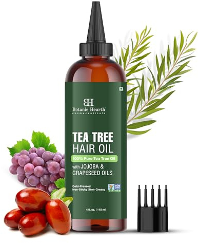Botanic Hearth Tea Tree Hair Oil 4 Fl Oz (118 ml) | Hair Growth Oil for Thicker Hair, Scalp Treatment for Hair Loss, Dry & Frizzy Hair Repair | Deep Nourishing Oil for All Hair Types