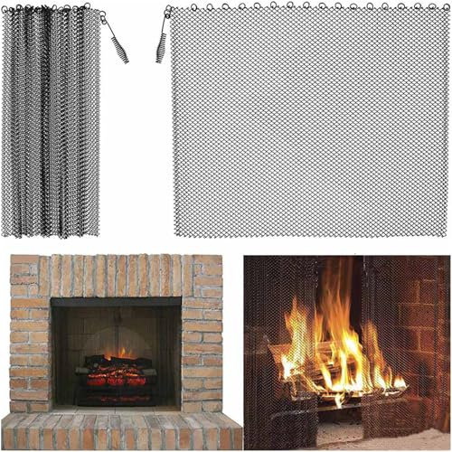 Rideau Pare-éTincelles pour CheminéE, Pare-éTincelles, Grille De Protection pour CheminéE, Housse De CheminéE avec 2 Tirettes, Rideau Pare-éTincelles pour CheminéE,2pcs,24 * 22in/61 * 55.9cm