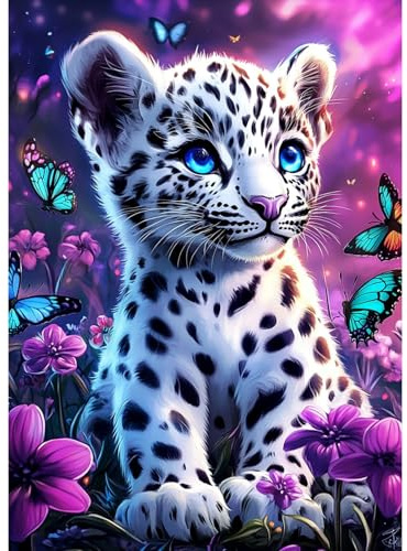 MAXBYE Diamond Painting Erwachsene Schneeleopard Art Kits, 5D Blume Diamond Kunst Komplett Set DIY Gem Kunsthandwerk für Anfänger, Runde Diamant Bilder Kristall Kreuzstich Home Wall Decor 30x40cm