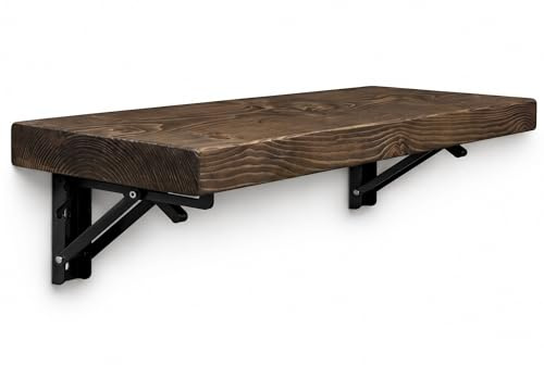MKGT Rustic Folding Wall Mounted Breakfast Bar Table – Space Saving Fold Down Shelf Desk with Heavy Duty Brackets for Kitchen & Small Spaces (Walnut, 100cm)