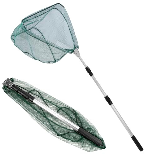 QWORK® 1.5 m Épuisette de pêche télescopique Pliable avec Manche en Alliage d'aluminium, idéale pour Tous Les Types de pêche.