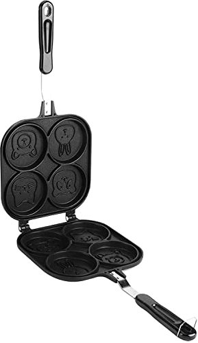 HAODUOO Pancake Pan Omelet Pan Mini Pancake Pan, Animal Face Round Pancake Pan Grill Pan Frying Pan Smile Pancake Mold With 4 Hole For Breakfast Fun frying pan Wok