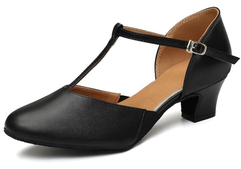 GYUBL Zapatos de Baile Mujer Salsa y Bachata Cerrados Tango Zapatos de Baile Tango Profesional de Salon con Tacón de 4.5cm Suela de Ante Negro EU 39