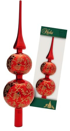 Krebs Glas Lauscha - Weihnachtsdekoration/Christbaumschmuck aus Glas - Dekor. Doppelspitze Glanz mit Glitzerdeko - Farbe: Rot - Größe: ca. 33 cm