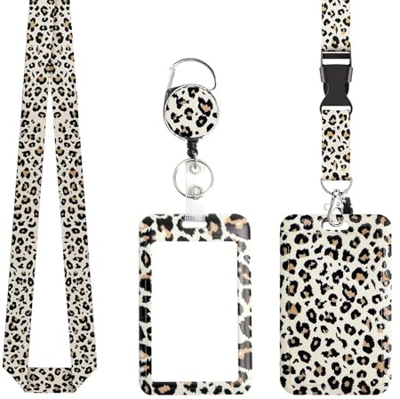Ausweishüle Band Leopard Kartenhülle mit Abnehmbare Schlüsselband Lanyard | Kartenhalter Ausweis Ausweishalter Ausziehbar, Busfahrkarten Dienstausweis Hülle, für Büroangestellte Lehrer Student