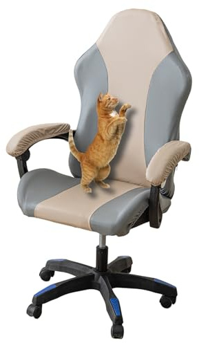 Funda Cuero Sintético Impermeable Antiarañazos con Reposabrazos | Superficie Impermeable, Resistente a Gatos, Ajuste Universal, Compatible con Sillas de Oficina Rotativas(Mix,B)