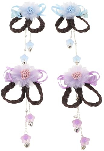 Warmhm 2 Paare Blumen Haarclips für Mädchen Chiffon-blumen-haarklammern mit Geflochtenen Zöpfen und Quasten Simulierte Blumen Haarspangen Festliche Haarschmuck für Hanfu und