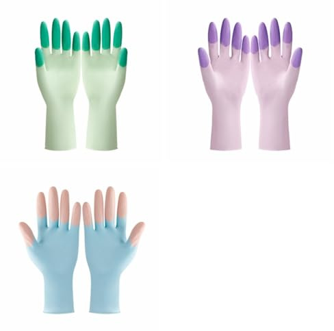 Laundry Gloves - 12in Long Sleeve Dishwashing Gloves, Waterproof Household Glove for Kitchen Cleaning, Painting, Gardening & Pet Care(3Pairs/Set)