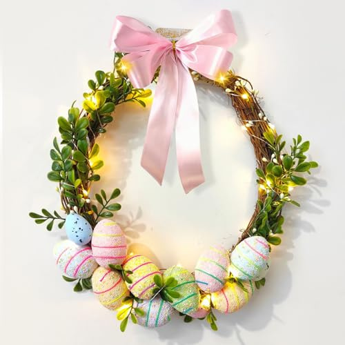 Osterdeko Osterkranz, Türkranz Ostern Frühlingskranz Haustür Künstliche Osterhase Osterkranz mit Blumen Ostereier Türkranz Frühling Oster Kranz für Tür Wand Fenster Frühlingsdeko (A)