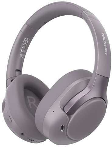TECKNET Active Noise Cancelling Headphones, wireless headphones bluetooth 6.0, 70H Playtime and 6 EQ Music Modes with 3.5mm Cord, over ear headphones wireless & Wired for Home Travel Office, Grey