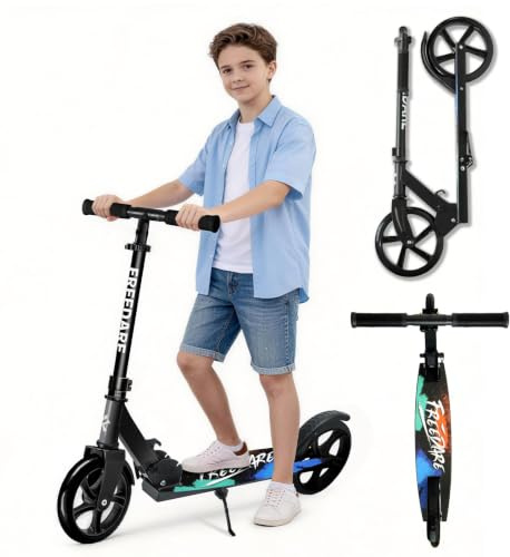FREEDARE Faltbarer Cityroller für Kinder ab 8 Jahren und Erwachsene | 200 mm große Räder Kinder Roller, 4 Höhenverstellbar & Klappbarer Kickscooter, Maximale Tragkraft 100 kg