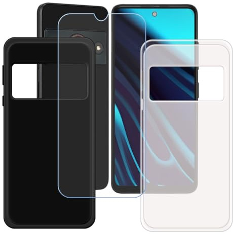 BMPNLSZ Funda (6,56) Screen Protector, Negro + Translúcido Suave Silicona TPU Canica Carcasa Caso Case + Cristal Templado Film Vidrio