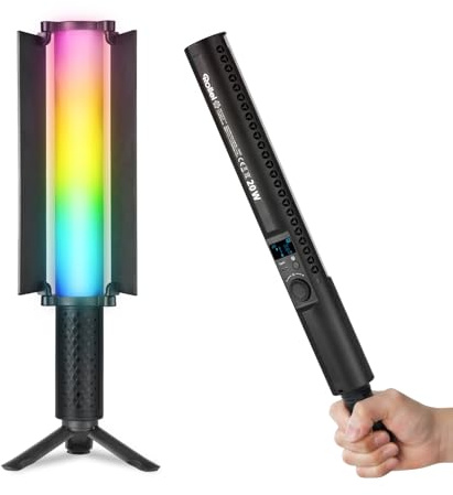 Rollei LUMIS Glow 20 W RGB Lichtstab Fotografie, Handheld Tube Light 360 volle Farben 1800~9000 K und 20 Lichteffekte für Lightpainting mit Mini Stativ & Diffusor, Led-Leuchtstab-Fotografie-Licht