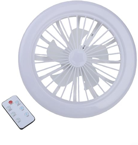 Sawhamale Lampadina a LED E27 con telecomando, a risparmio energetico, base a vite, lampada per ventilatore da soffitto per soggiorno camera da letto, lampada a circolazione d'aria in ABS bianco, 25,2