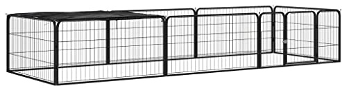 Ordellia 8 teiliges Hundelaufstall Schwarz aus pulverbeschichtetem Stahl, Hundezwinger 300 x 100 x 50 cm mit PE Dach, Hundeauslauf für Outdoor und Indoor, Welpenauslauf, sicherer Laufstall