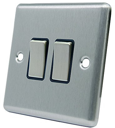 AET CSC2GSWIBS Satin Chrome Classical Black Insert Metal Rocker Switches-10 Amp Double 2 Gang 2 Way Light Switch