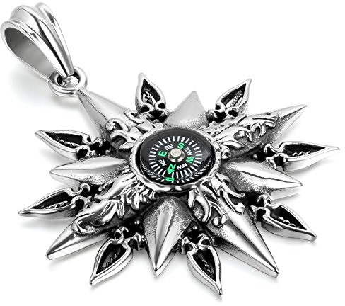 JewelryWe Schmuck Kompass Halskette Herren Edelstahl Sonne Kompass Anhänger mit 55cm Kette Graduation Geschenke für Vatertag Abschluss