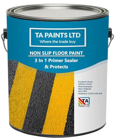 T A Paints Ltd Non Slip Floor Paint Multi Surface Concrete Brick Stone Wood Metal Floors Workshops Factory Steps Showroom Garage Floors (2.5L Mid Grey BS 00 A 09)