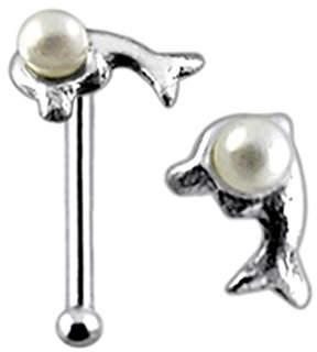 Monster Piercing Schlichte Delphin mit Perle Top 22 Gauge 925 Sterling Silber Nase Knochen Kugelbolzen Piercing