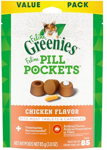 FELINE GREENIES PILL POCKETS for Cats Natural Soft Cat Treats, Chicken Flavor, 3 oz. Pack (85 Treats)