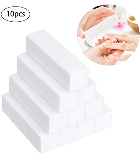 Carré éponge Lime à ongles Art Tampon de polissage Bloc de pon?age grain Manucure Polissoir Nail Art Outil Blanc 10?pcs