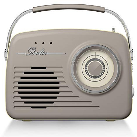 Akai A60014VT Vintage Radio with AM and FM Radio Functions, Built-in USB, Crystal Clear 5 W Mono Speaker, 220 V/50 Hz, Battery or Mains Powered, Rubberised Finish, Taupe