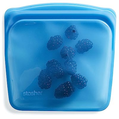 Stasher Sandwich Bag (Blueberry) | Reusable Freezer Bags For Travel and Food Storage | Silicone Plastic Food Bags | 21cm x 20.3cm x 1.3cm / 440ml