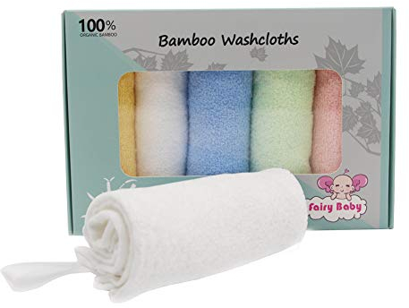 Baby Washcloths 100% Organic Bamboo Bath Washcloth Reusable Face Towels Anti-Bacterial Soft Towel Set Perfect for Newborn(5 Pack)
