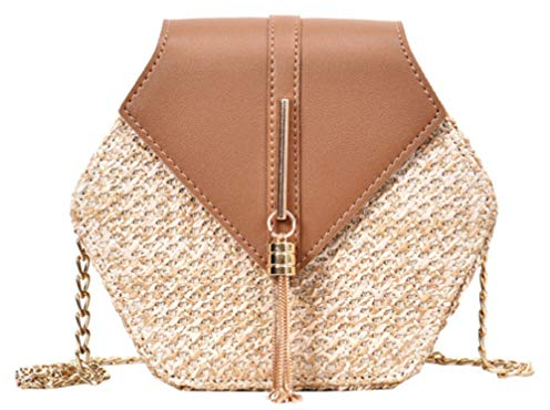 VALICLUD Handgemachte Gewebte Strohtasche Für Damen Schultertasche Mit Quaste Kleine Tasche Für Handy Kamera Make-up Und Mehr Strandtasche Für Party Shopping Und Dating