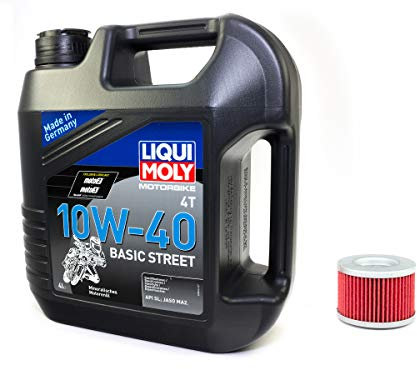 Motoröl Set mineralisch 10W40 4 Liter + Ölfilter HF112 für H o n d a Kawasa ki S u z u k i FMX FX NX SLR TRX XBR XL XR BN KFX KLX KX Ninja SL Z DR-Z