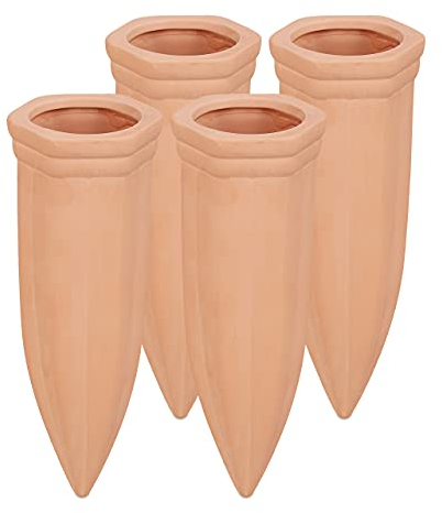 relaxdays Cône d’arrosage en Argile, Lot de 4, pour Bouteilles en Pet de 1,5 Litre, HLP 15 x 5,5, x 5 cm, Terre Cuite