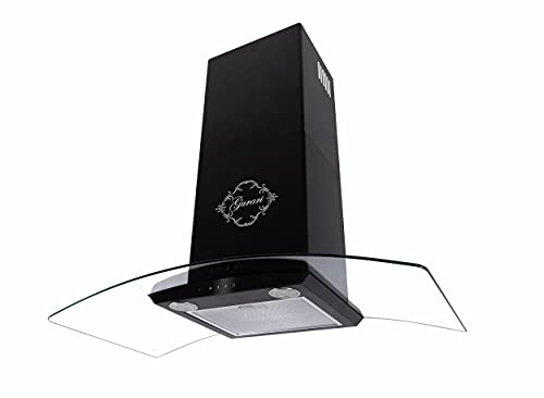GURARI Wandhaube GCH T 465 60 BL PRIME inkl. 2x Umluftset, Dunstabzugshaube 60cm/ Schwarz/Gebogenes Glas/Effitzient EEK A/Saugstark 1000m³/h/TouchControl/Wandhaube/Ablufthaube/Umlufthaube/