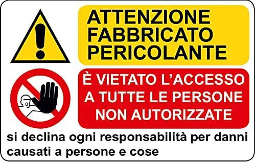 NEW CARTELLO SEGNALETICO - ATTENZIONE FABBRICATO PERICOLANTE - Adesivo Extra Resistente, Pannello in Forex, Pannello In Alluminio (PANNELLO IN FOREX 20X31 cm)