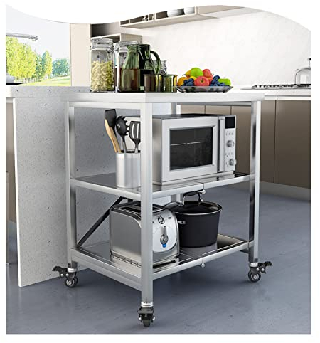 CDDUOLA Carrello da Cucina, 3 Ripiani Carrello Portaoggetti Pieghevole con Bloccabili Ruote Acciaio Inox Carrello di Servizio e per Cucina, Bagno, Ufficio (Colore : Silver, Taglia : 60x45x80CM)