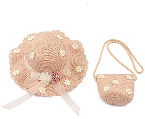 Spldsun Cappello Sole per Bebè, Cappello Paglia Bambina con Borsa, Cappello Sole Bambino di Paglia, Adatto per Il Cappello da Turista per Le attività All'aperto delle Ragazze in Viaggio di Vacanzani