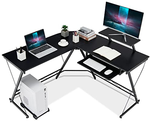 COSTWAY Gaming hörnskrivbord, trämaterial, mörksvart, 126,5 x 130 x 94 cm