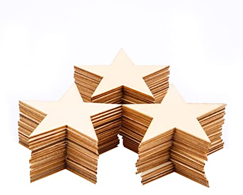 SAVITA 50 pezzi 5cm Stella in Legno Decorativa, Stella in Legno Naturale Stella Natale non Finito Ornamenti Natalizi in Legno da Appendere per Artigianato Matrimonio Decorazioni Natalizie in Legno
