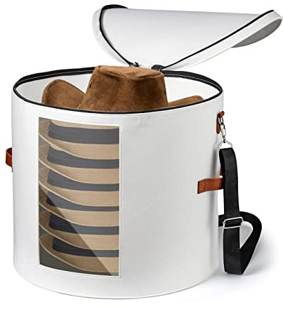 AZHCHKE Große Hut-Aufbewahrungsbox für Damen und Herren, Reise-Hutbox mit Deckel, faltbar, rund, Cowboyhut, Box zum Tragen und Aufbewahren verschiedener Arten von Hüten, 48.3 cm Dx43.2 cm H