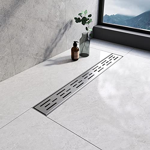 EMKE Scarico lineare per doccia, 600 mm, in acciaio inox 304, invisibile, per doccia, con arresto odori e filtro per capelli, scarico per ambienti umidi per cucina, bagno e bagno