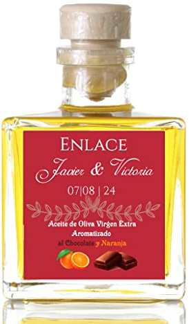 Regalos Personalizados, Aceite de oliva virgen extra Personalizado Aromatizados, Regalos Originales, regalo eventos, regalo bodas (A.O.V.E Aromatizado a Naranja- Chocolate, 48 Botellas)