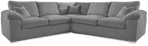 New Delta Large 5 Seater Corner Sofa Grey Jumbo Cord UK Manufactured Bespoke (Grey, 2 Corner 2)