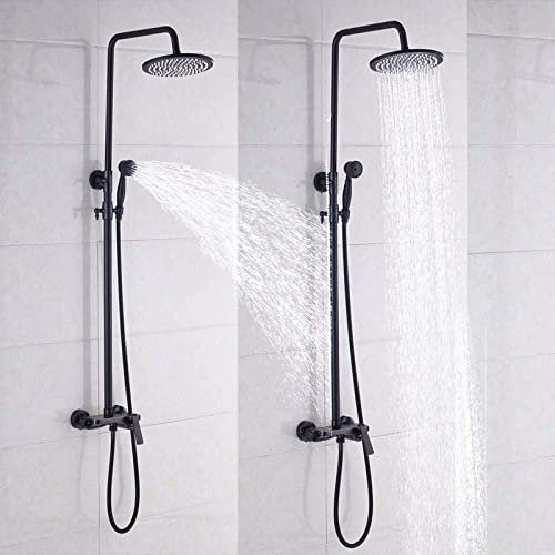 Sistema de ducha Lluvia grande de bronce negro Juego de ducha de 12 pulgadas Grifo Placa de una sola mano Estante Válvula mezcladora Grifos de ducha de baño Ducha de mano de latón 8