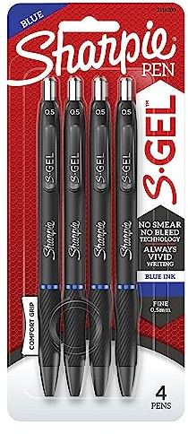 Sharpie S - Penna a inchiostro gel, punta fine, 0,5 mm, corpo nero, inchiostro blu, 4 pezzi