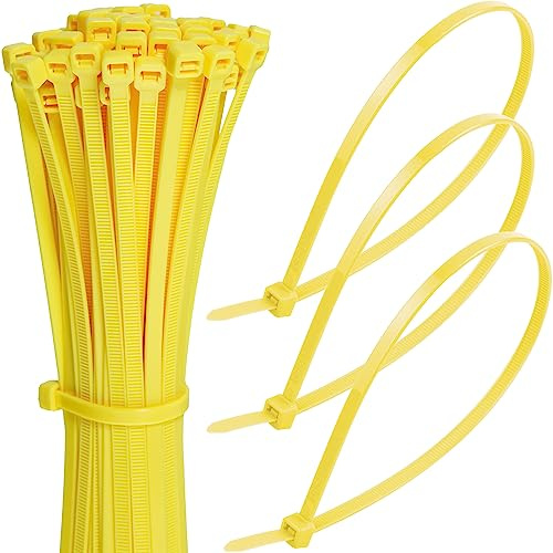 300mm Yellow Cable Ties – Pack of 100, 12 Zip Ties/Tie Wraps, Nylon, 22kg Tensile Strength, Self-Locking – Just Cable Ties