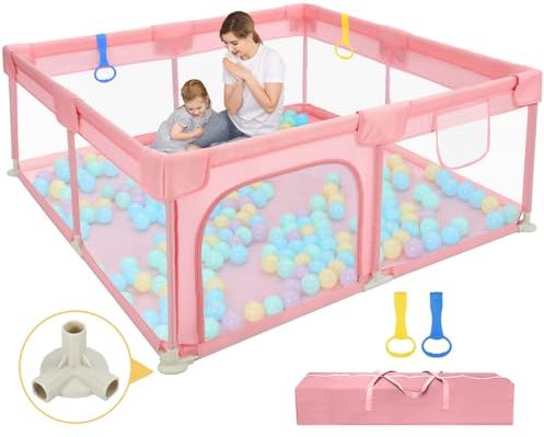 Dripex Laufstall Baby 127x127cm, Laufgitter Baby, Laufstall mit atmungsaktivem Netz, Laufgitter 210D Oxford Gewebe, Playpen, kinderlaufstall, Große Sicherheitsspielplatz, Rose