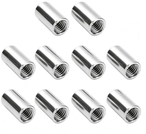 Tissting 10 Stück Langmutter Runde M10 x 1,5 mm 14mm OD 25mm Länge | Stangenmutter Langmuttern Gewindehülsen Edelstahl Innengewinde Verbindungsmuttern Set für Ersatz Wartung