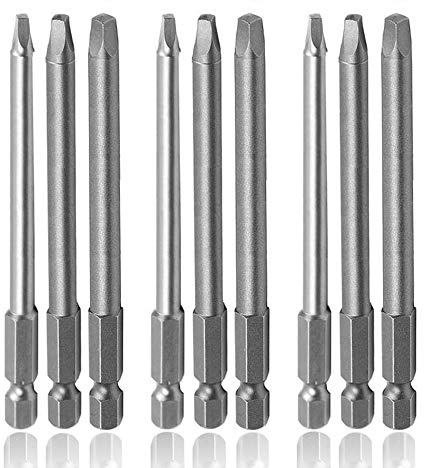 Mesee 9Pz Punte Cacciavite Magnetiche a Testa Quadrata con 1/4 Gambo Esagonale, Set Cacciaviti Quadrato 100mm Punte per Cacciaviti Square Bit Utensili Elettrici SQ1 SQ2 SQ3 per Trapano Avvitatore